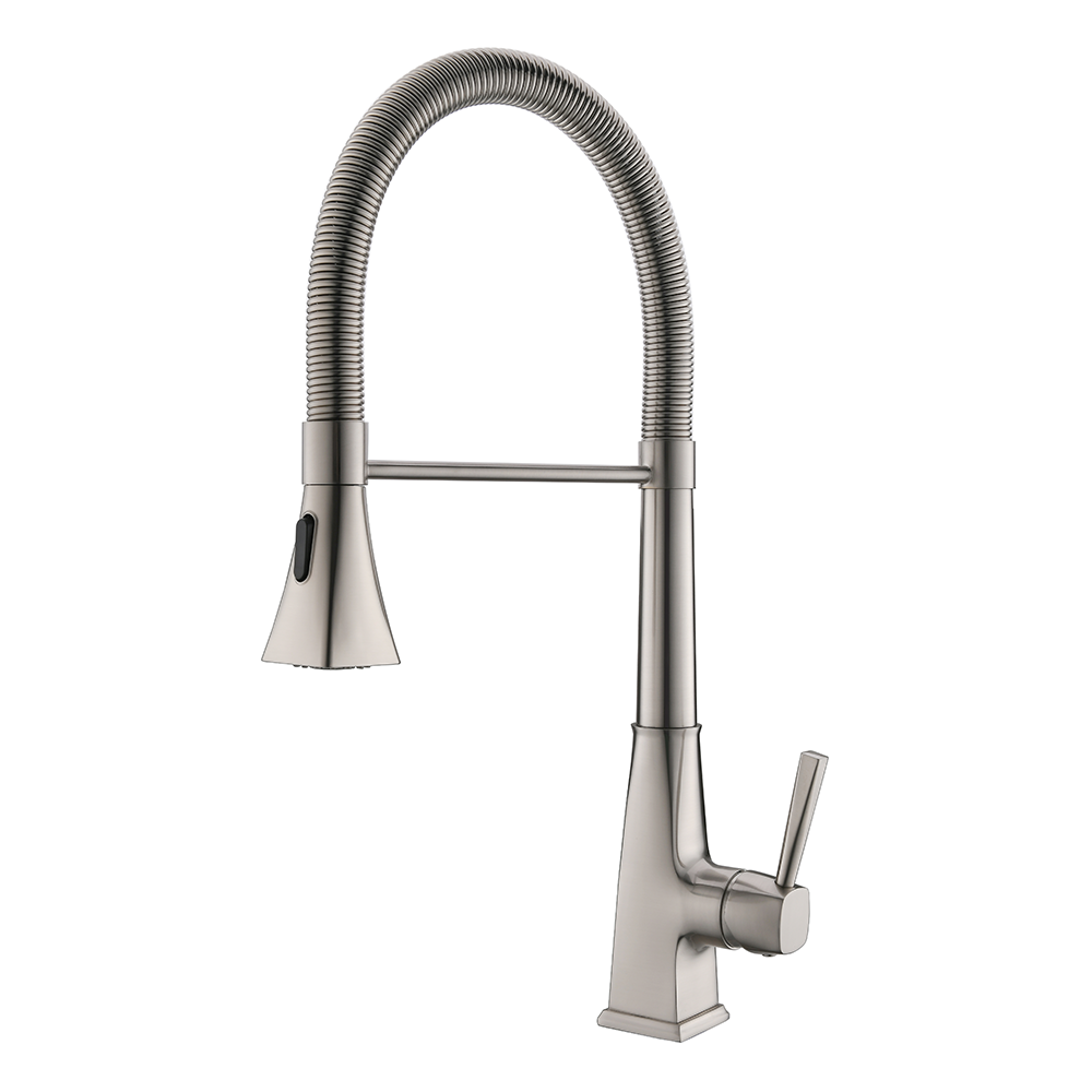 Modern Single Handle Brushed Nickel Copper Pull Out Kitchen Mixer Faucet 